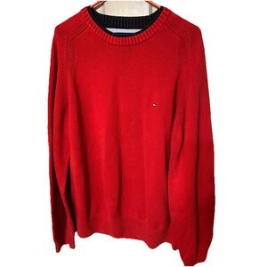 TOMMY HILFIGER Crew Neck Red Pullover Sweater Men Size XL